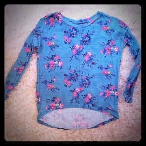 Teal floral girls long-sleeved Tee